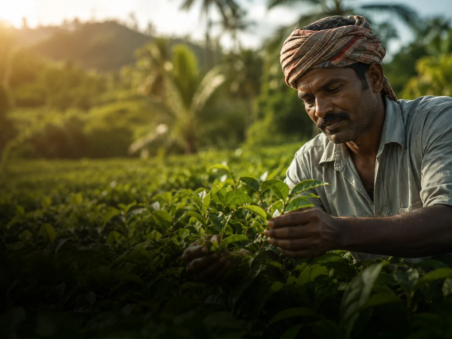 Farmer checking crops
