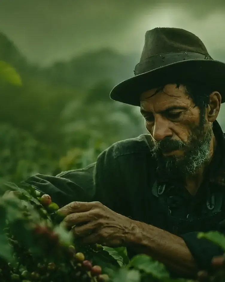 Farmer working among crops