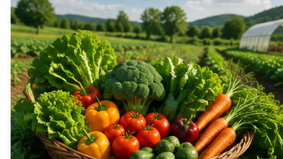 Fresh sustainably grown vegetables on a green farm